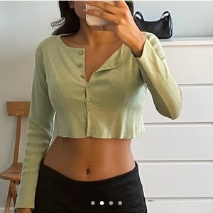 Green cropped cardigan